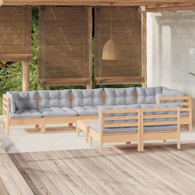 vidaXL 9-delige Loungeset met grijze kussens massief grenenhout grijs, foto 2