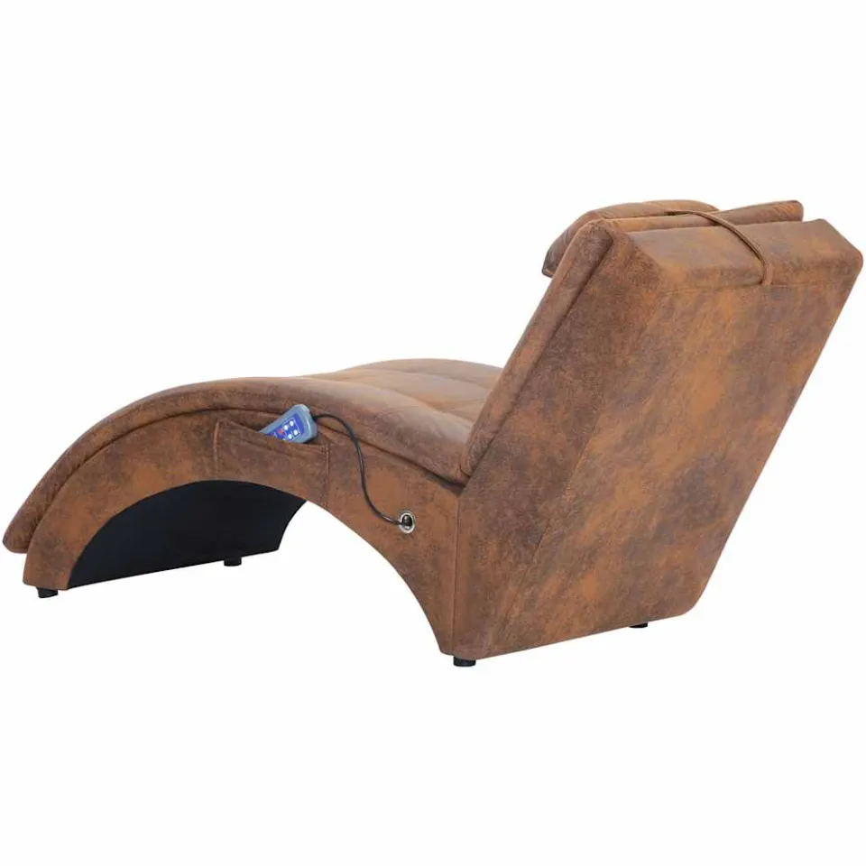 vidaXL Massage chaise longue met kussen kunstsuède bruin, foto 4