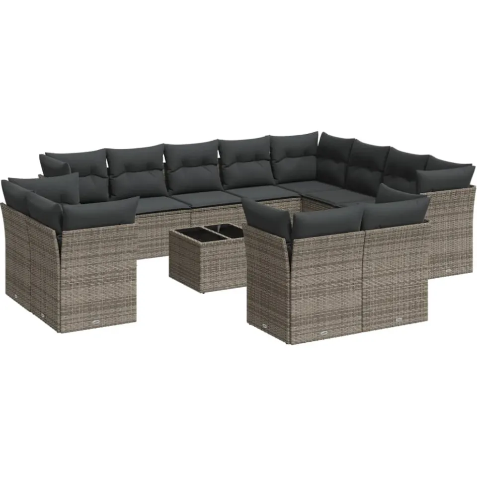 vidaXL 13-delige Loungeset met kussens poly rattan grijs