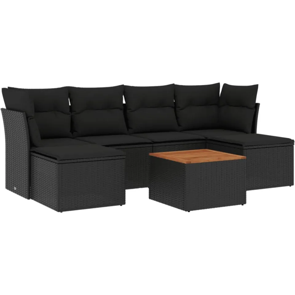 vidaXL 7-delige Loungeset met kussens poly rattan zwart, foto 3