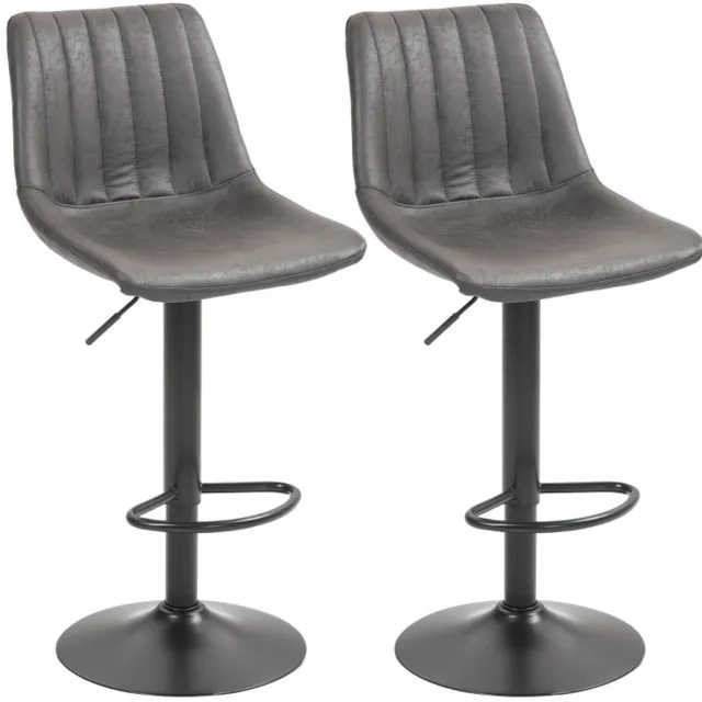 HAUSS SPOLE Barkruk – Retro Design – Set Van 2 – Hoogte Verstelbaar Met Voetsteun En Hoge Rugleuning – Voor Keuken En Huisbar – Stof Donkergrijs Dark Gray
