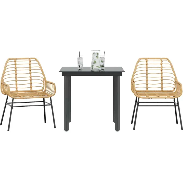 vidaXL 3-delige Tuinset poly rattan glas bruin