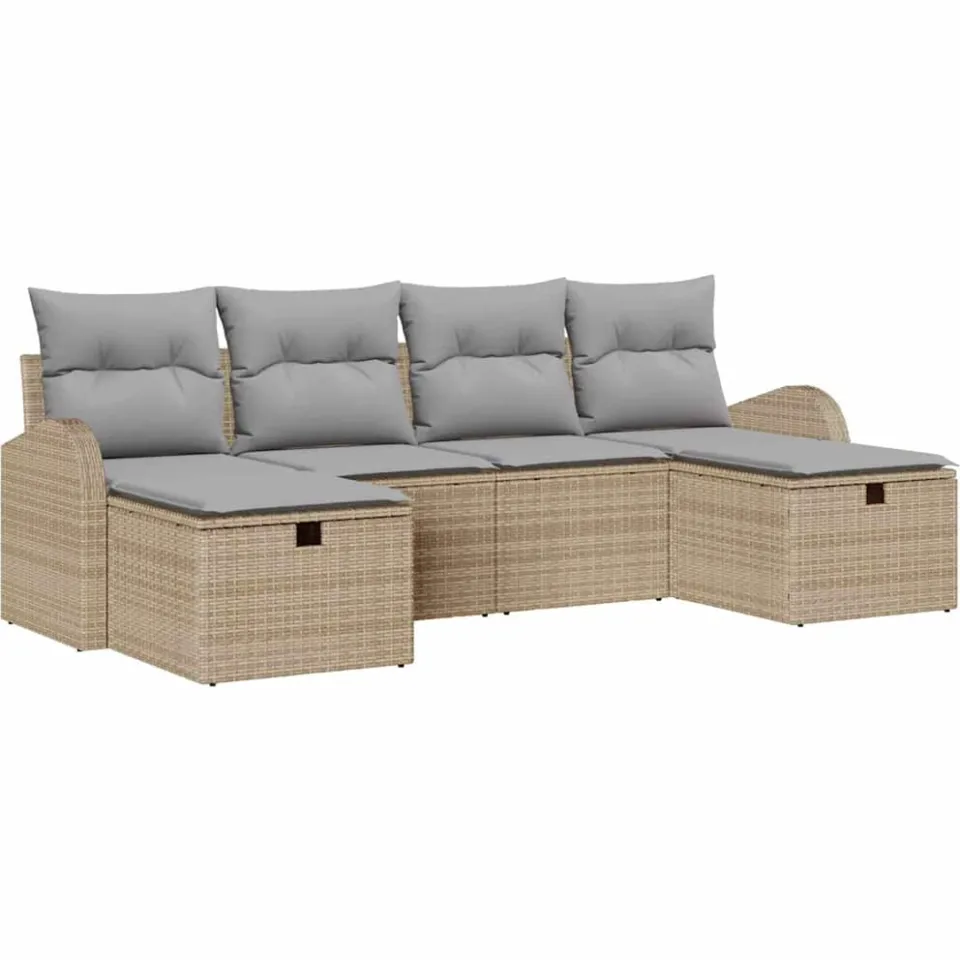 vidaXL Tuin Sofa Set 6 st Beige poly rattan