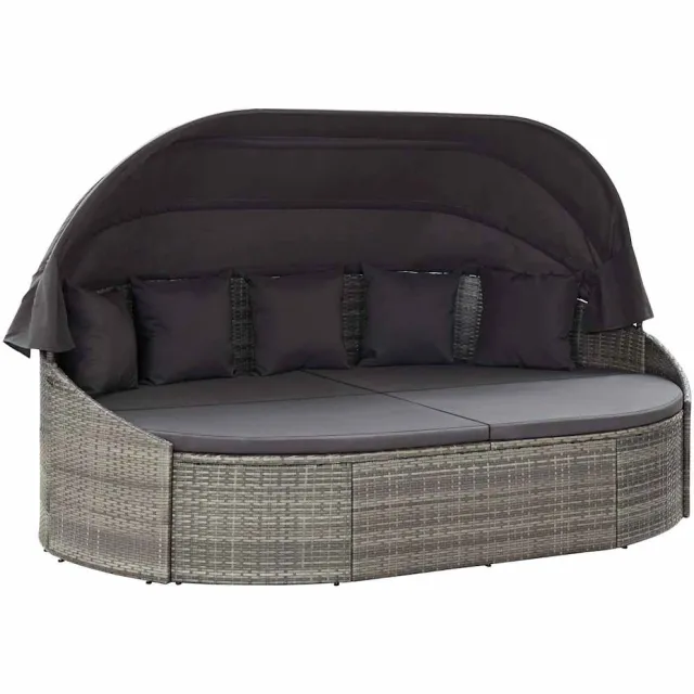 vidaXL Loungebed met luifel poly rattan grijs