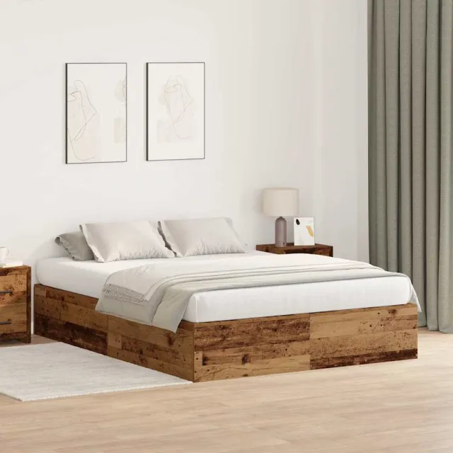 vidaXL Opbergbedframe met opslag Oud Hout 135 x 190 cm Bewerkt hout Bruin