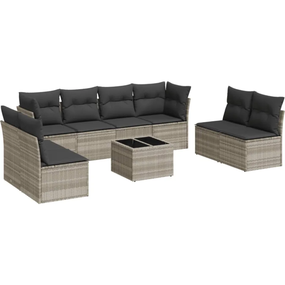 vidaXL 9-delige Loungeset met kussens poly rattan lichtgrijs grijs, foto 3