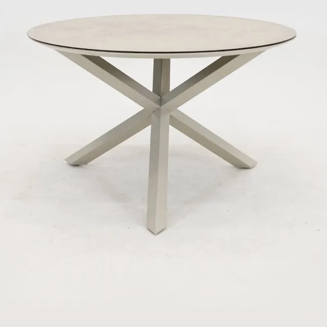 VITA Tuintafel rond Rotonda - 120cm - cream - Aluminium onderstel - Keramiek laag op glas tafelblad - kruispoot - Met stelpootjes - Onderhoudsarm - Makkelijke montage Crème