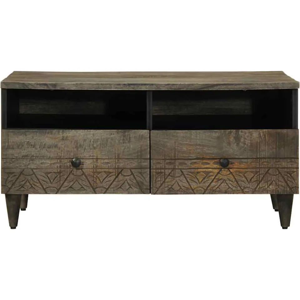 vidaXL Salontafel 80x54x40 cm massief mangohout lichtgrijs grijs, foto 2