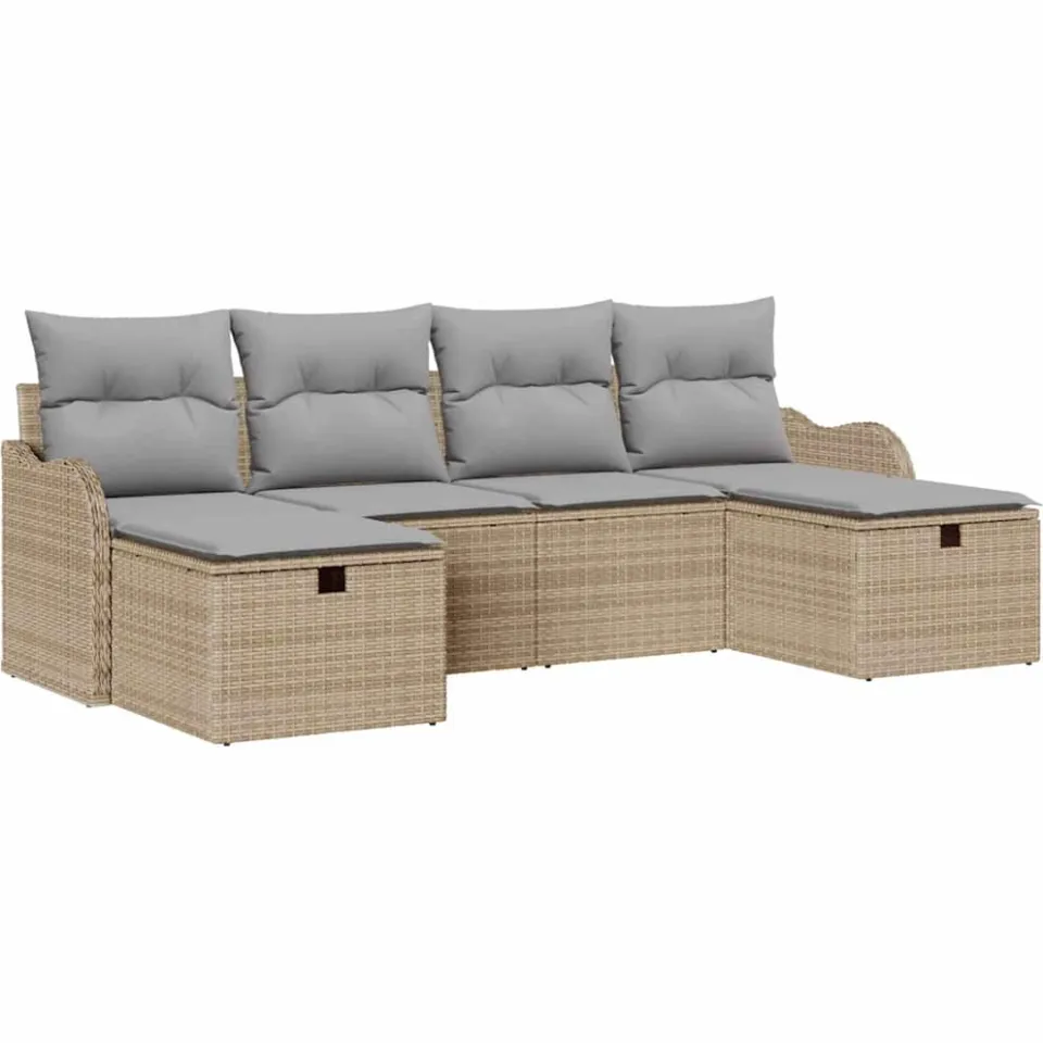 vidaXL Tuin Sofa Set 6 st Beige poly rattan