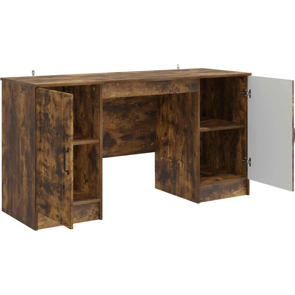 vidaXL Bureau Gerookt eiken 142,5 x 50 x 75 cm Bewerkt hout, foto 3