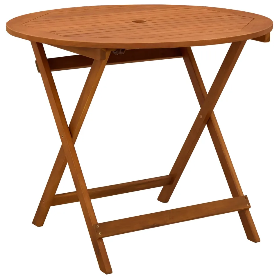 vidaXL Vouw Tuintafel Bruin Ø 90 x 75 cm Massief Eucalyptushout, foto 3