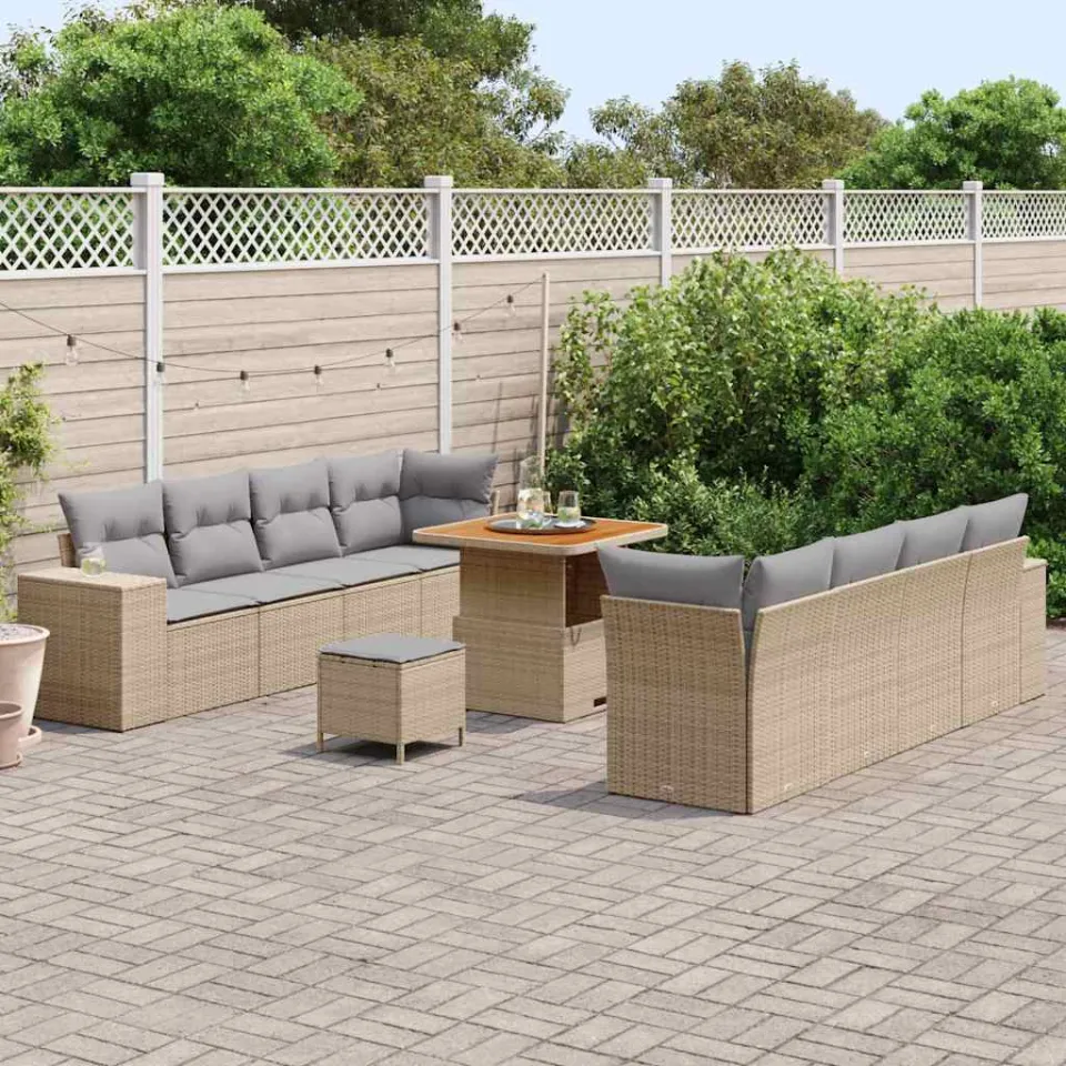 vidaXL Tuinbankenset 11 st Beige poly rattan, foto 3
