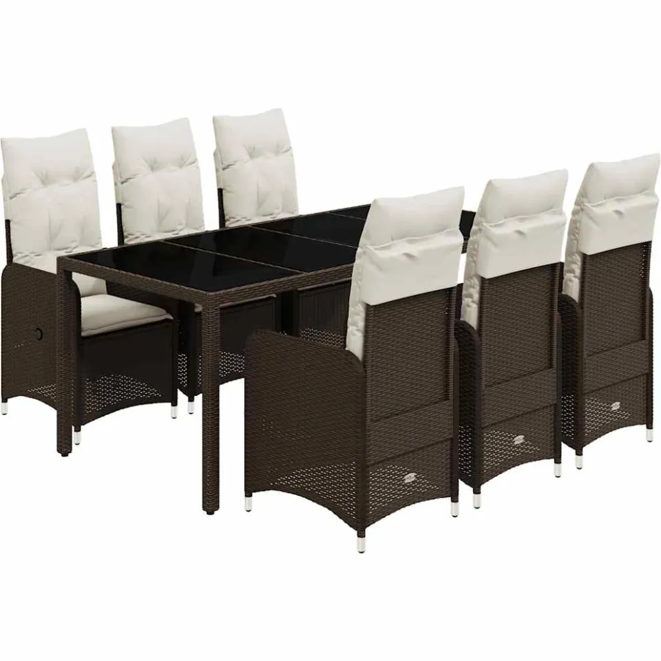 vidaXL 7-delige Bistroset met kussens poly rattan bruin, foto 3