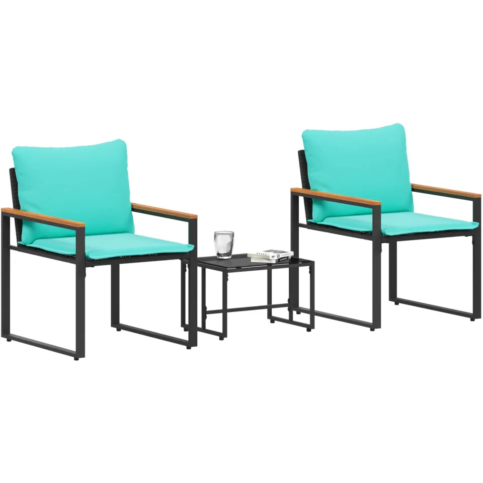 vidaXL Meubelsets 3 st Zwart en Turquoise Rattan
