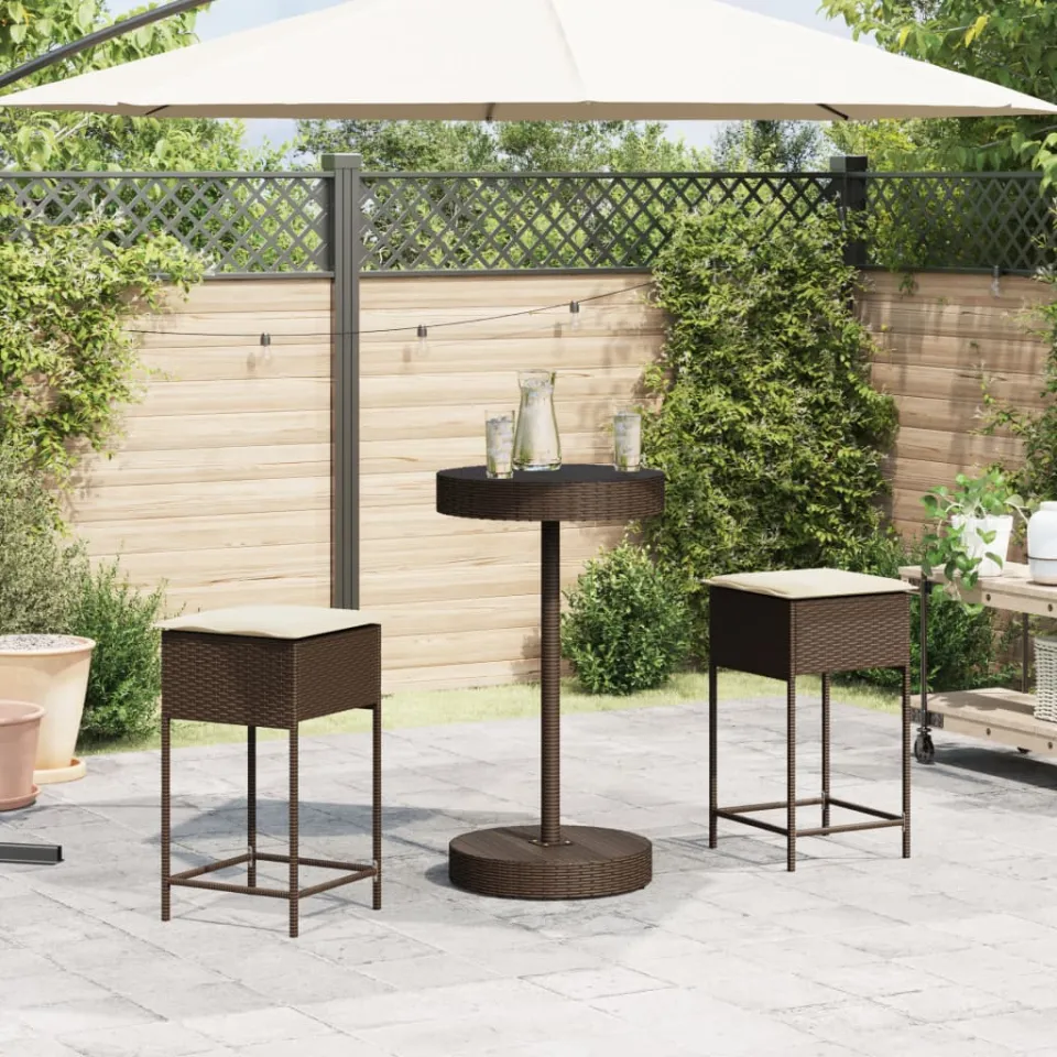 vidaXL 3-delige Tuinbarset met kussens poly rattan bruin, foto 3