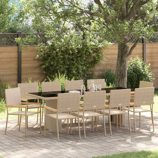 vidaXL Tuin eettafelset 11 st Beige poly rattan