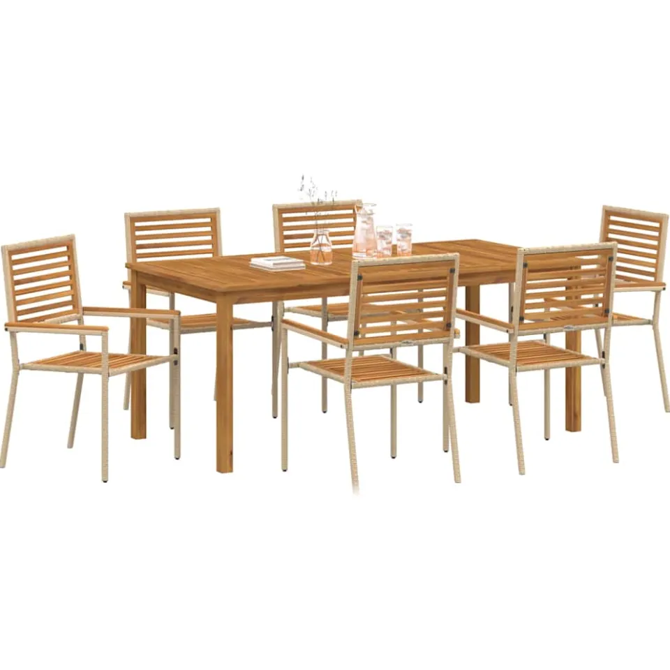 vidaXL Tuin eettafelset 7 st Beige Massief Acaciahout