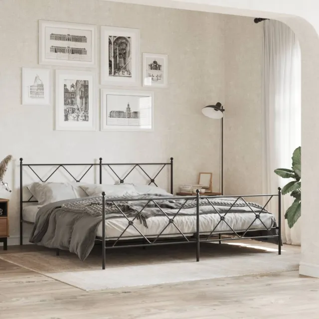 vidaXL Bedframe met hoofd- en voeteneinde metaal zwart 183x213 cm