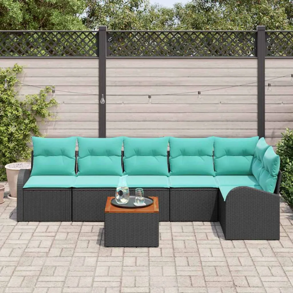 vidaXL Tuinbankenset 7 st Zwart en Turquoise poly rattan, foto 3