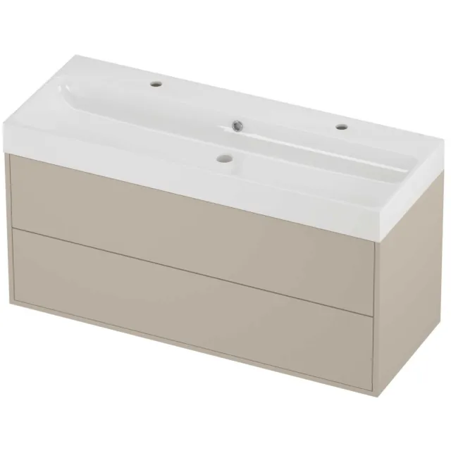 Proline Podium Badmeubelset Polystone Loft In Kader 120x46x62 cm Glans Wit Soft Linen Beige