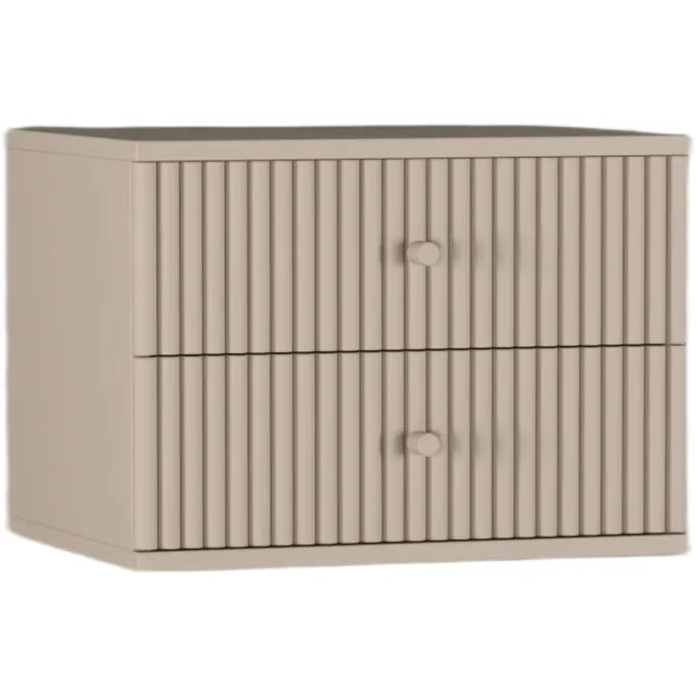 Woonexpress Zwevend Nachtkastje Sem - Mangohout - Taupe - 45x31x35 cm (BxHxD - Twee Lades - Eenvoudig Ophangsysteem Hout - Mango/Taupe/Beige