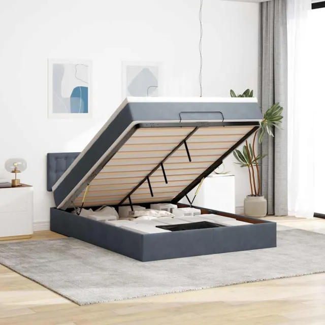 vidaXL Ottoman bed met matras en LED's 140x200cm fluweel donkergrijs