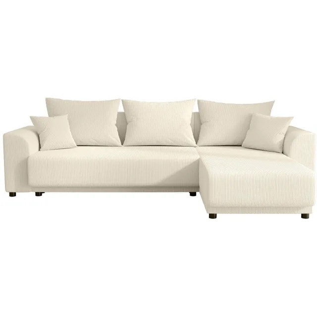 Vente-unique Omkeerbare express-hoekslaapbank van beige ribfluweel NESSARO