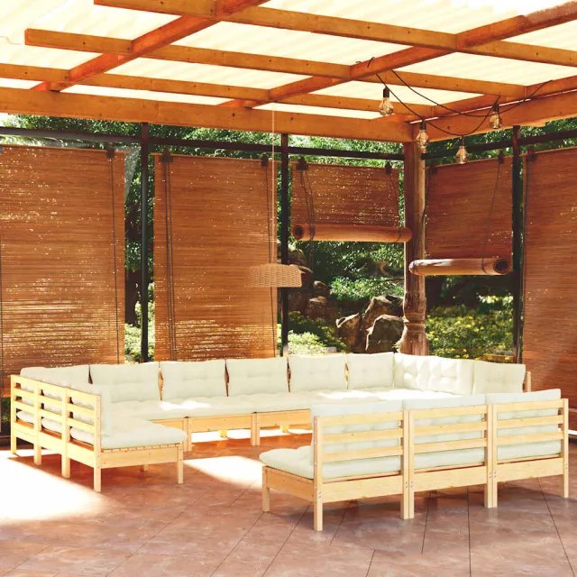 vidaXL 13-delige Loungeset met crèmekleurige kussens grenenhout, foto 2