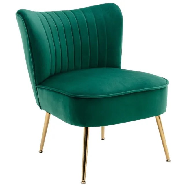 chairus Leunstoel - Groen - Velvet - Met rugleuning - Armloze stoel - Accent loungestoel - Gewatteerde zitting - Met Metalen Poten - Tubstoel voor Woonkamer en Balkon