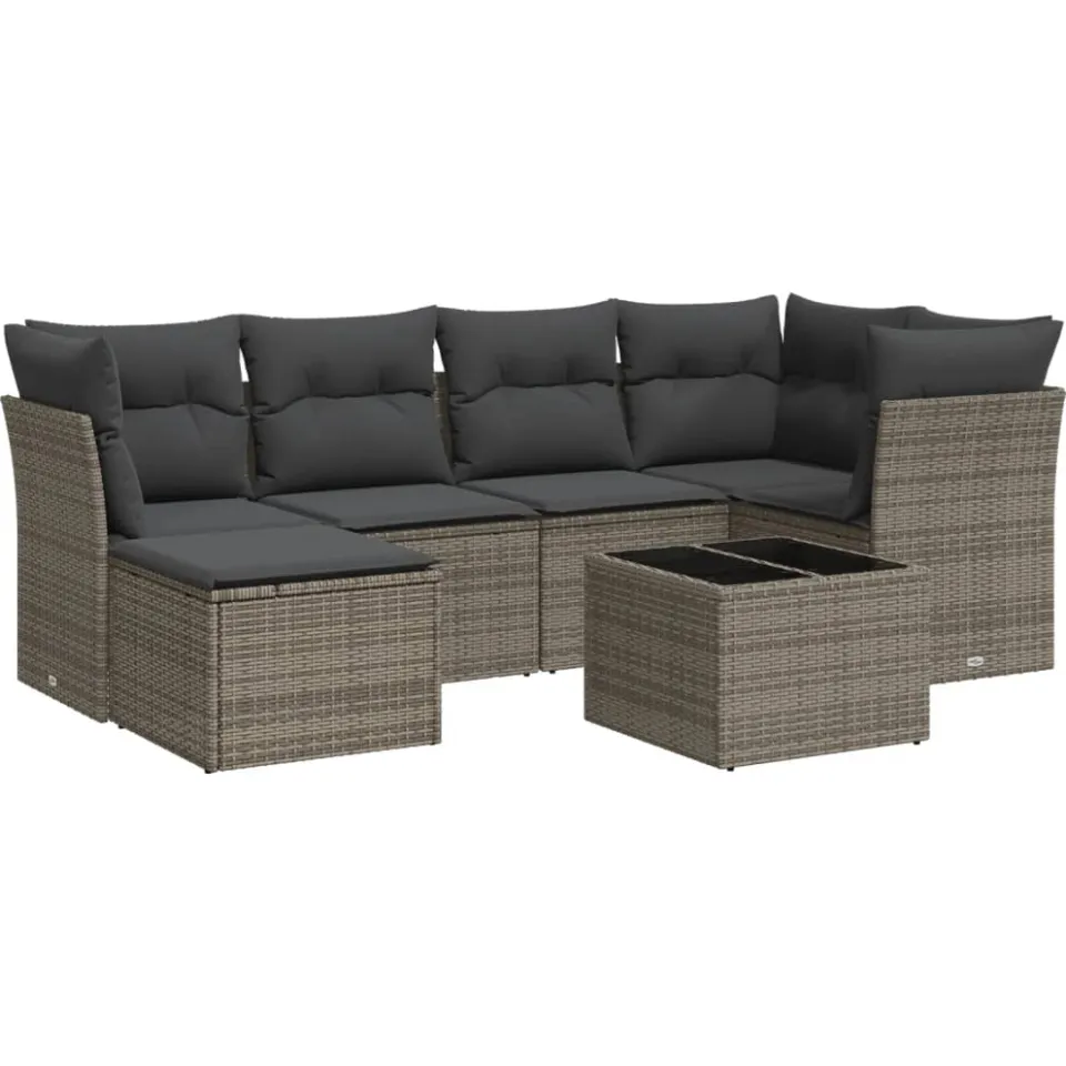 vidaXL 7-delige Loungeset met kussens poly rattan grijs, foto 3