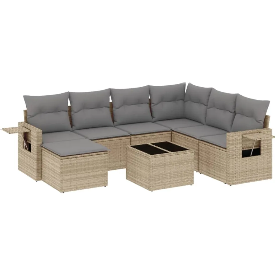 vidaXL 8-delige Loungeset met kussens poly rattan beige