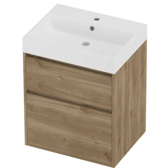 Proline Podium Badmeubelset Polystone Loft 1 Kraangat Greeploos 60x46x75 cm Mat White Cider Oak Eiken