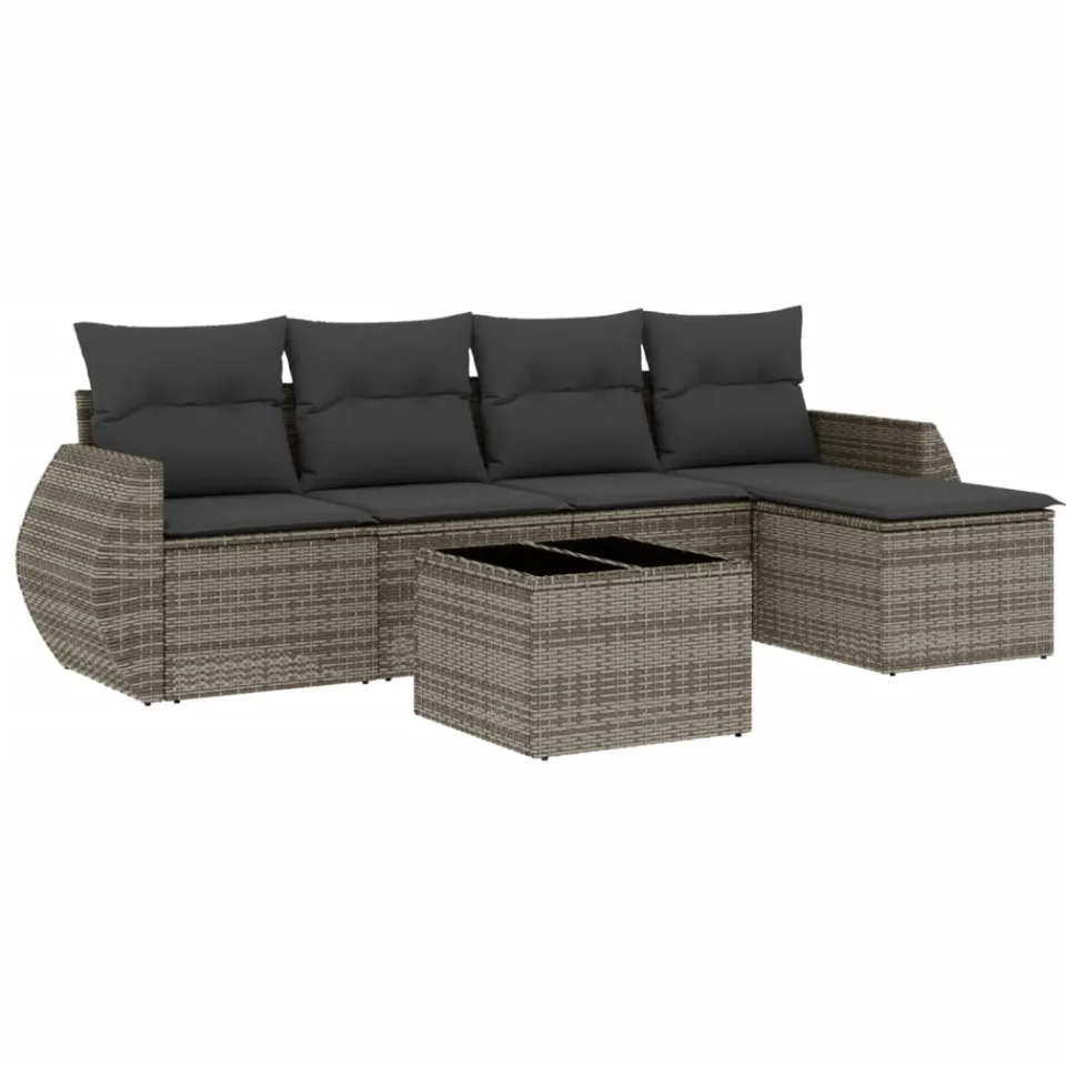 vidaXL 6-delige Loungeset met kussens poly rattan grijs, foto 3
