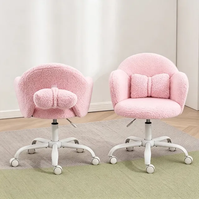 LEADZM Bureaustoel - Sherpa‑fleece - Schuimstofvulling - In Hoogte Verstelbaar - Voor Werk- en Slaapkamer-Roze-2 artikelen Roze bloemvormig 2 stuks