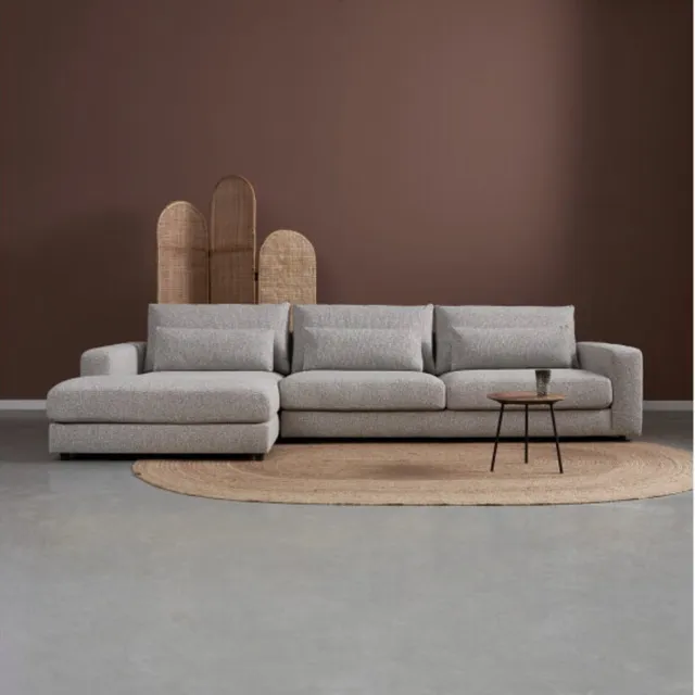 PEPP Interiors COMO hoekbank met rechte chaise longue links - chenille Silencio 19 donker beige - 332x167x85 cm