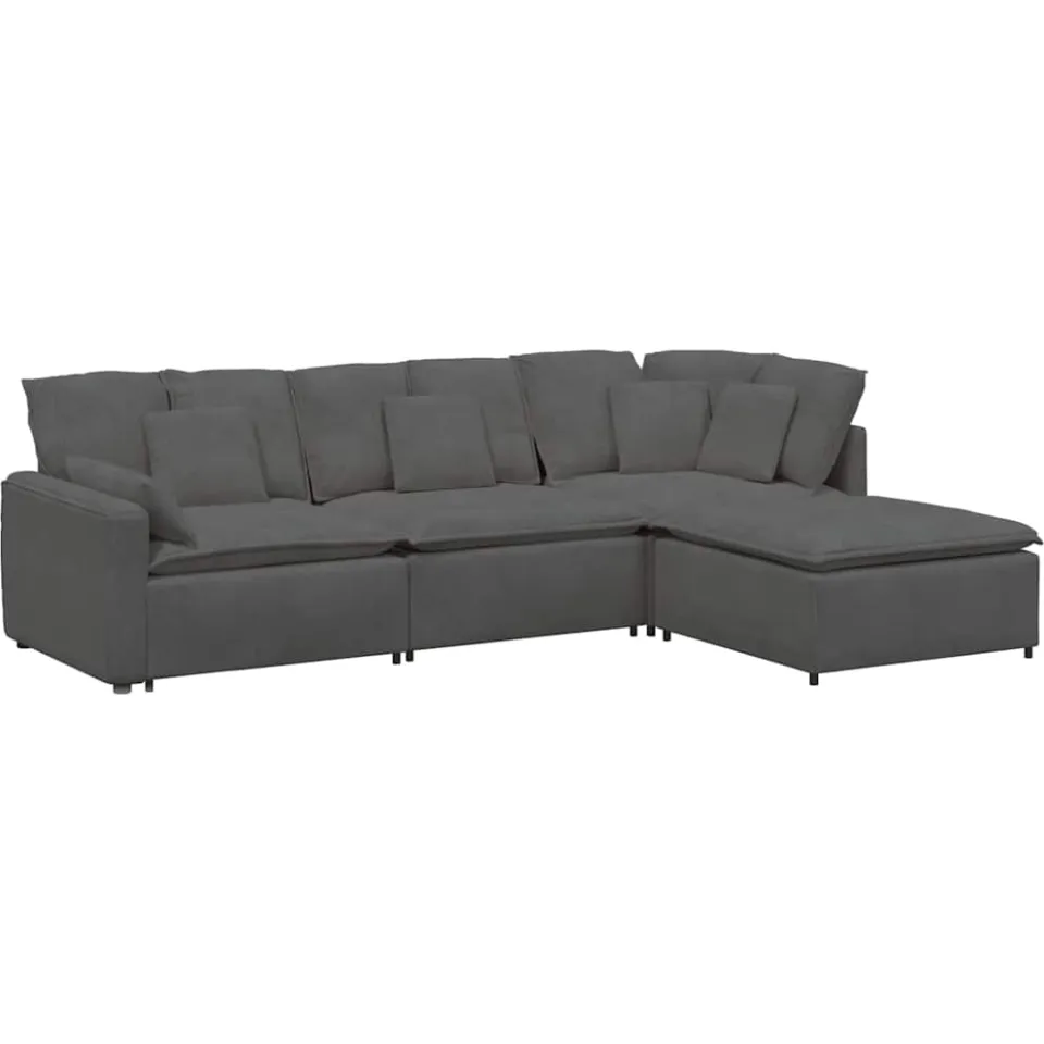 vidaXL Modulaire bank met voetenbank&kussens corduroy stof donkergrijs grijs, foto 3