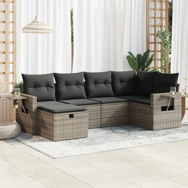 vidaXL 6-delige Loungeset met kussens poly rattan grijs, foto 2