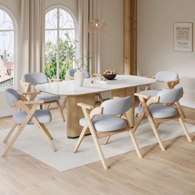 REDOM Eetkamerstoelen Set Van 6 - Opvouwbaar - Modern - Hout En Linnen - Grijs