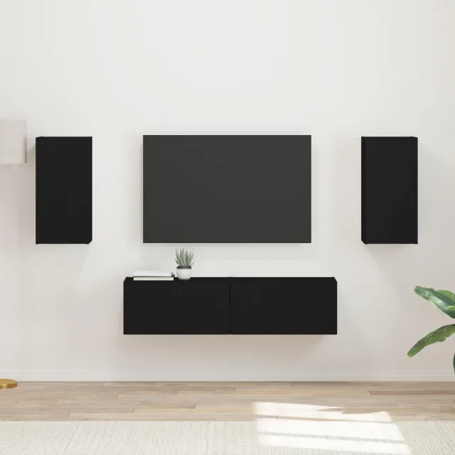 vidaXL Tv-meubelset 4 st Zwart Bewerkt hout, foto 2