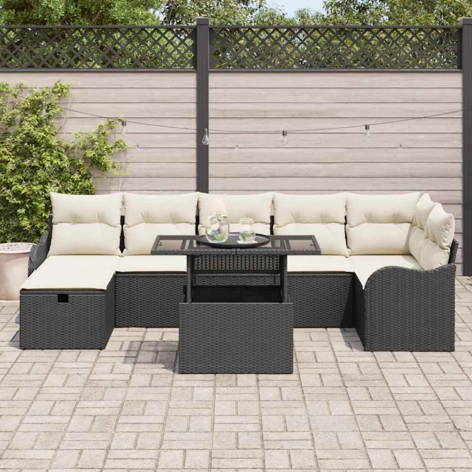 vidaXL Tuin Sofa Set 8 st Zwart Poly riet, foto 3