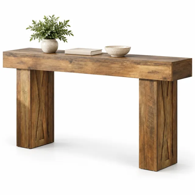 DMG Supply smalle sidetable met X-details, 160 x 35 x 85 cm, bruin
