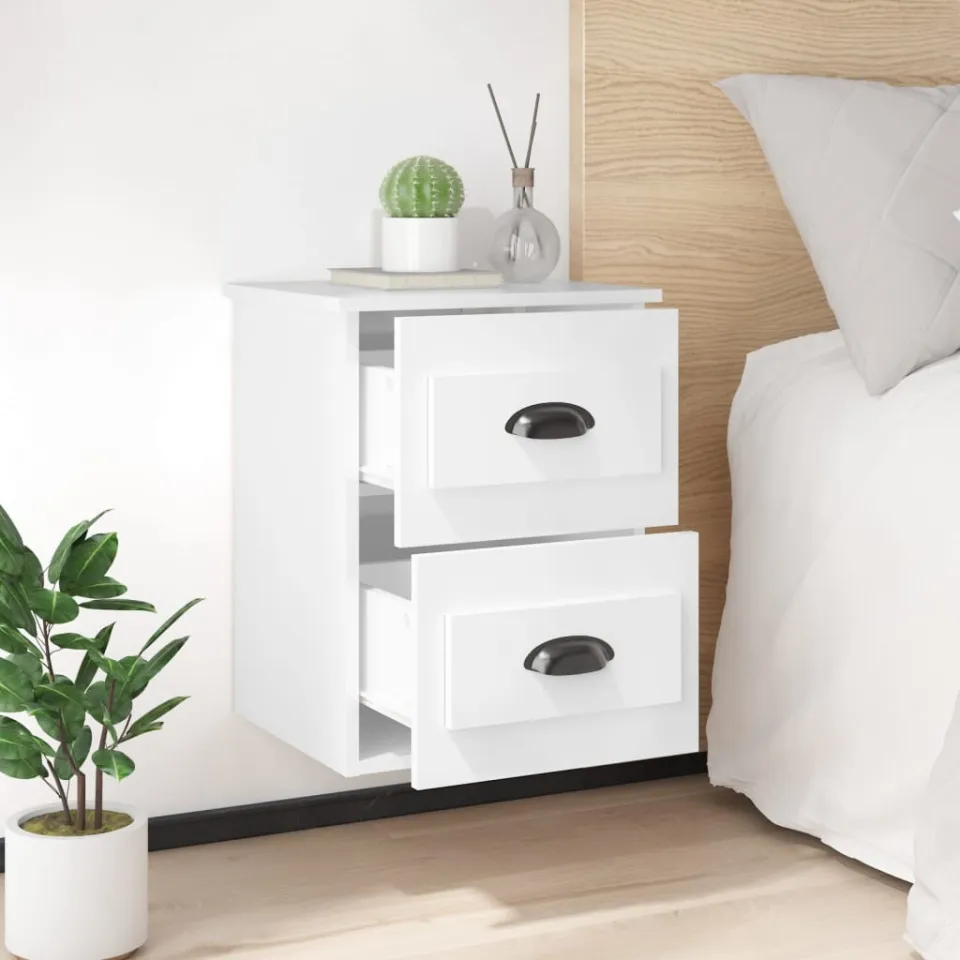 vidaXL Nachtkastjes 2 st wandgemonteerd 41,5x36x53 cm hoogglans wit, foto 4