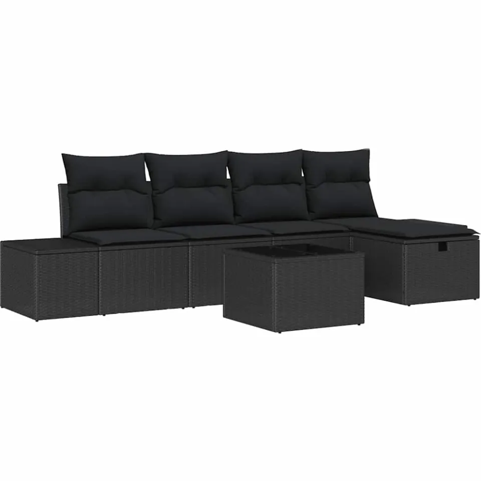 vidaXL Bankstel 5 st poly rattan Zwart