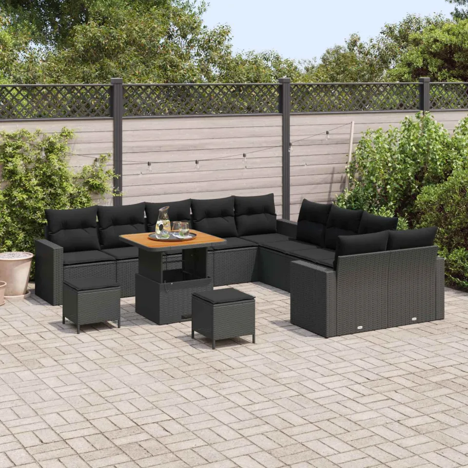 vidaXL Tuinbankenset 13 st Zwart poly rattan, foto 3