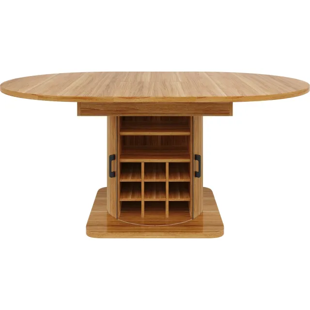 SONNENH Ronde uitschuifbare eettafel met opbergkast - Ø 118 tot 158 cm lang - Donkerbruine houtlook