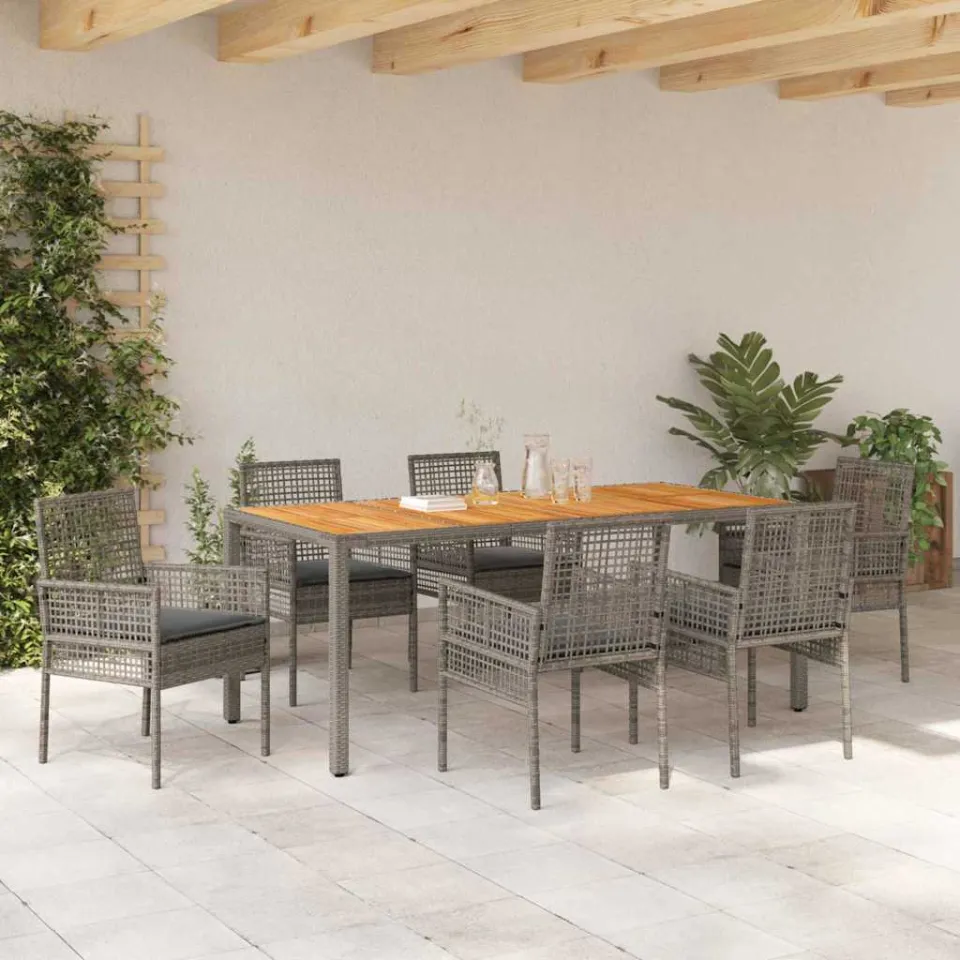 vidaXL Tuin eettafelset 7 st Grijs poly rattan, foto 3