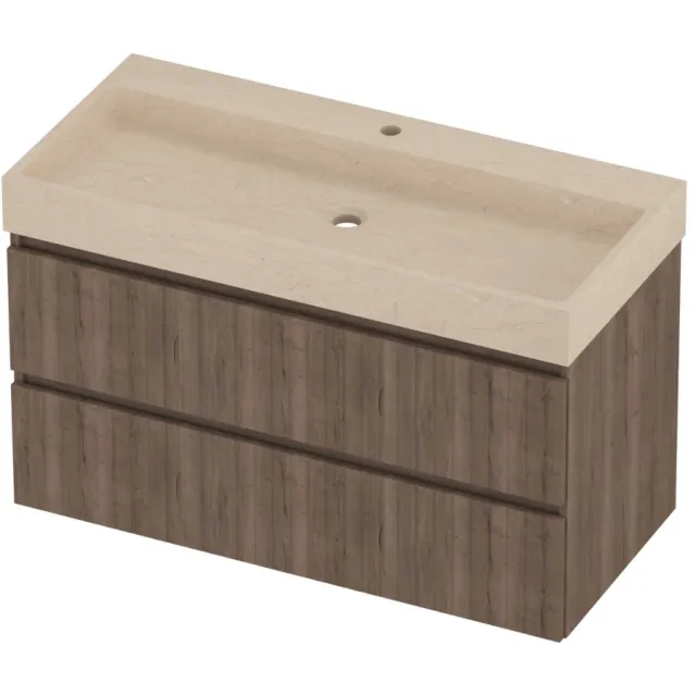 Proline Evoli Badmeubelset Hardsteen Loft 1 Kraangat Symmetrisch 100x46x62 cm Sand Stone Terra Oak Eiken