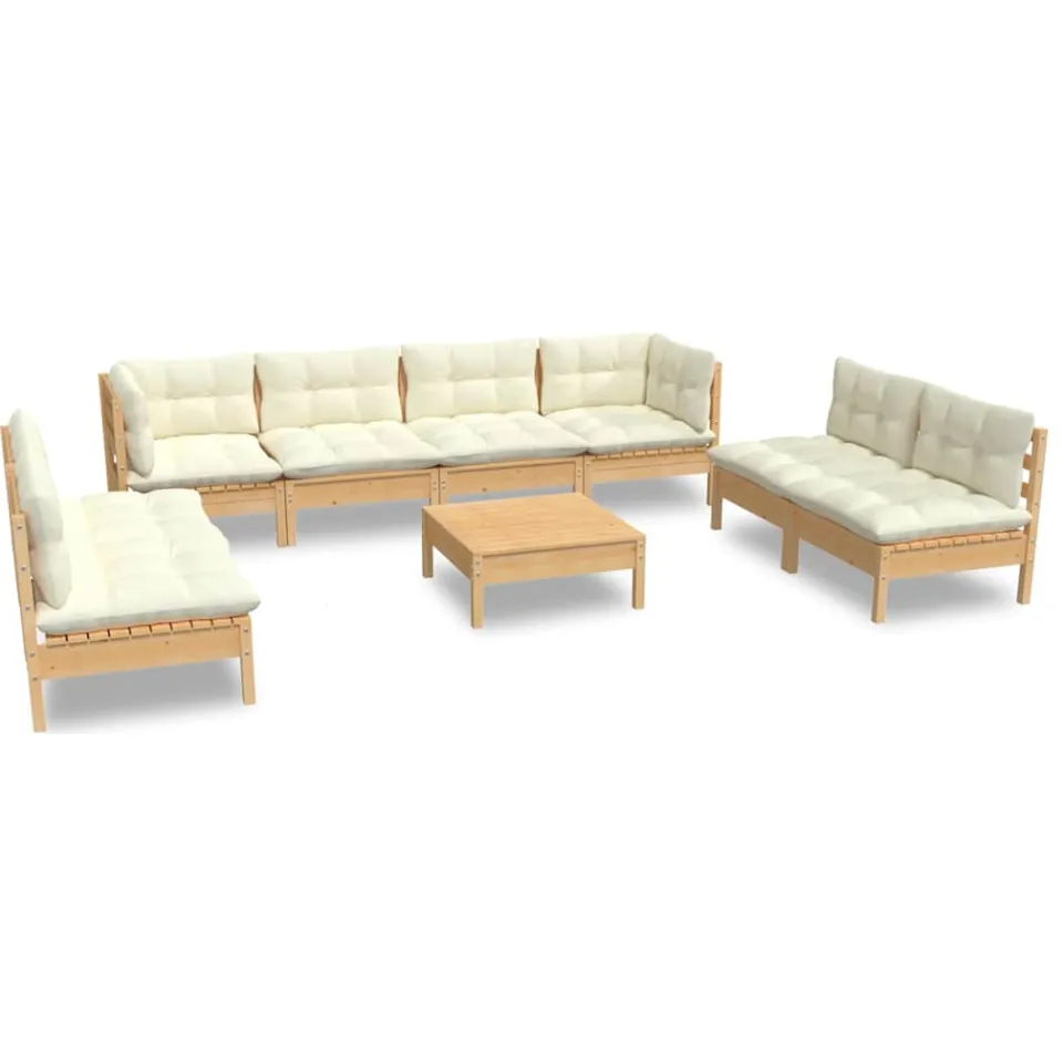 vidaXL 9-delige Loungeset met crèmekleurige kussens massief grenenhout, foto 4