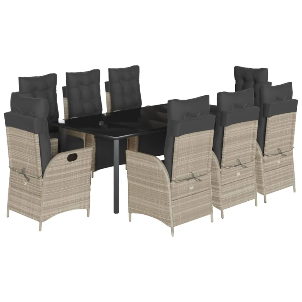 vidaXL 9-delige Tuinset met kussens poly rattan lichtgrijs grijs, foto 3