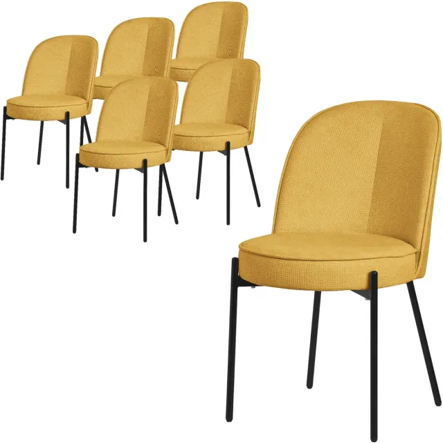 ml-design mosterd ronde eetkamerstoelen set van 6 gestoffeerde keukenstoelen comfortabel ergonomisch zachte polyester zitting hoge rugleuning metalen poot modern scandinavisch luxe design woonkamer eethoek keuken stoelen elegant minimalistisch